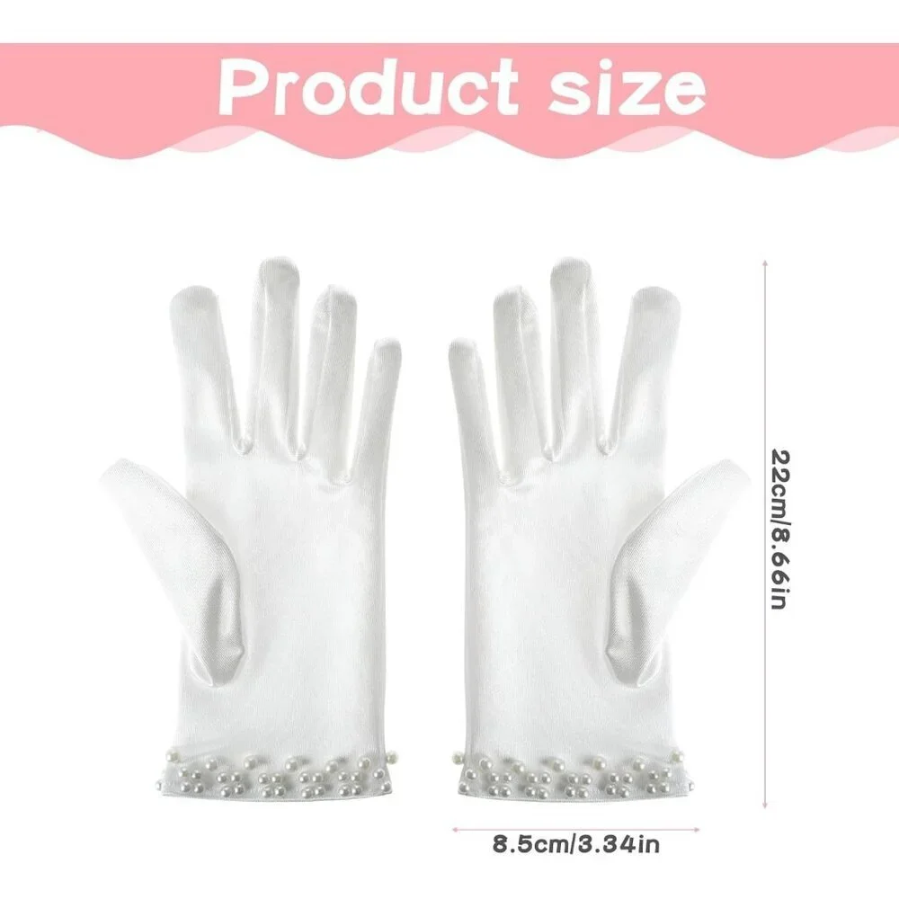 Women's White Elegant Fashion Pearl Fabric Satin Gloves Wedding Party Tea Prom